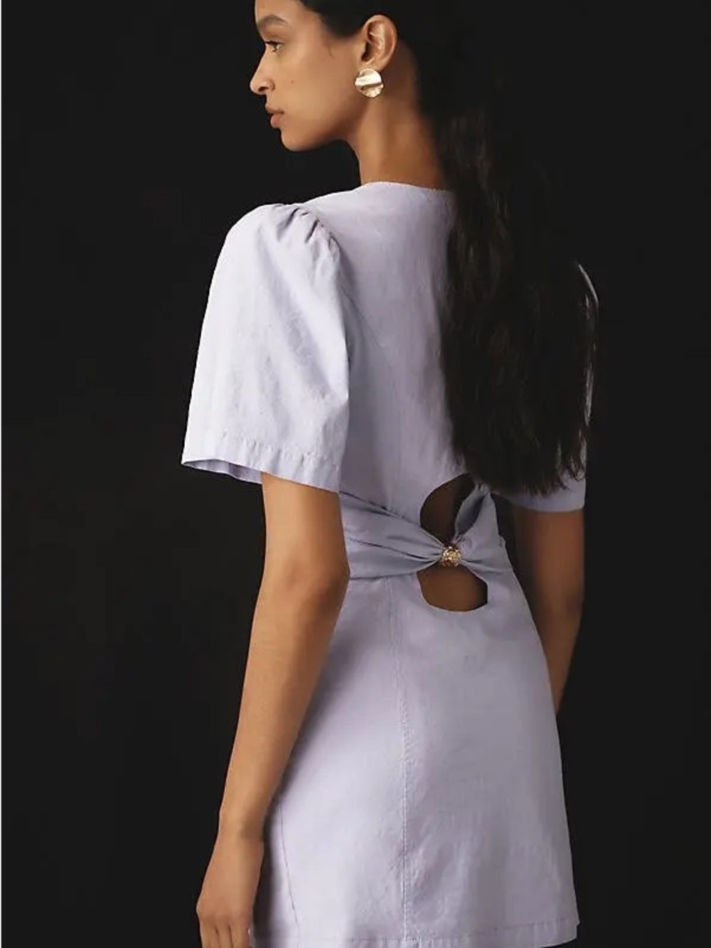 NWT Anthropologie Maeve Puff Sleeve Cutout Linen Blend Mini Dress Lavender L